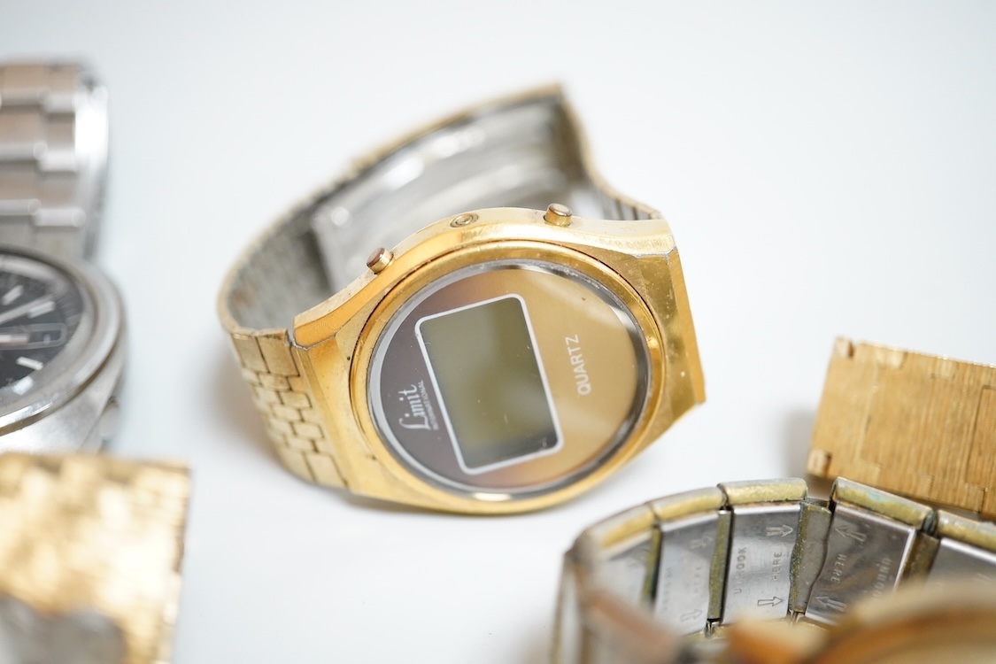 A lady's Edwardian silver and enamel fob watch, with Roman dial and heart shaped orifice, one other silver fob watch and four other white metal fob watches, together with a chrome cased Ingersoll pocket watch and eleven